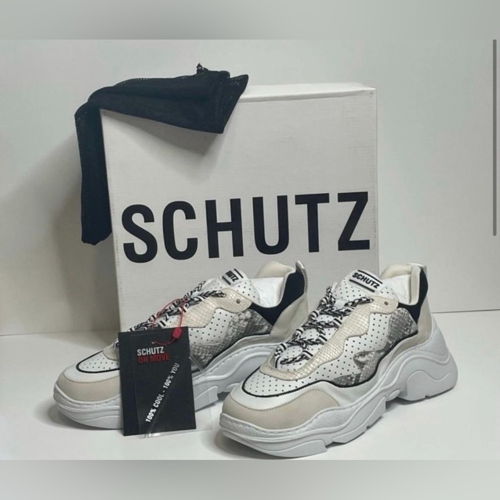 Schutz Men's White and Black Sneakers